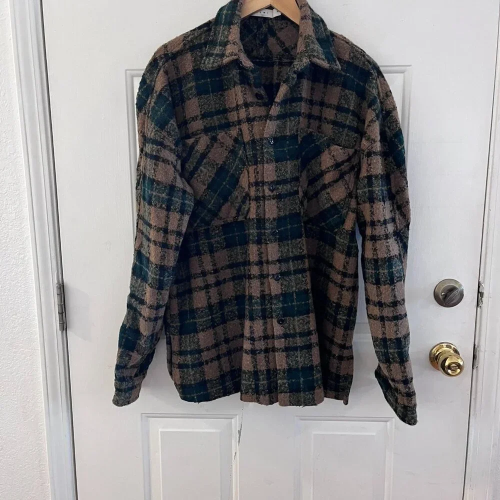 MNML Men's Over-Sized Warm Loose Woven Flannel Plaid Shirt/Shacket Sz Med